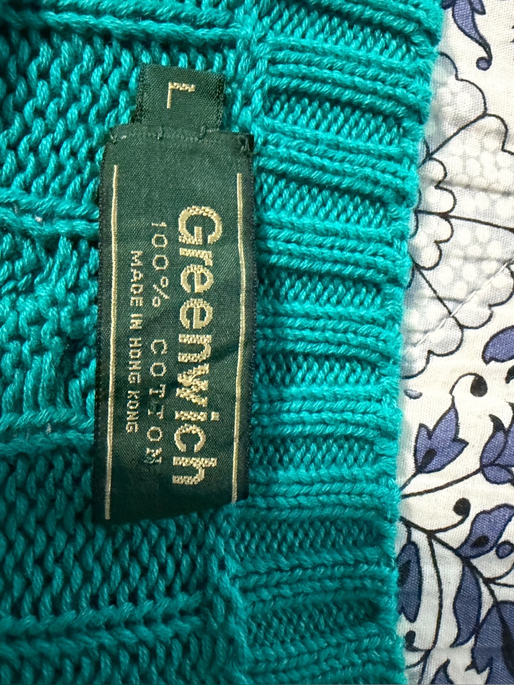 Vintage men's Teal Cotton Sweater Greenwich Such high quality & in EEUC.